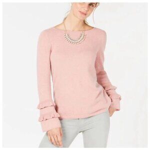 NEW! Charter Club 100% Luxury Cashmere Pink Ruffle Sleeve Sweater M COZY KNIT